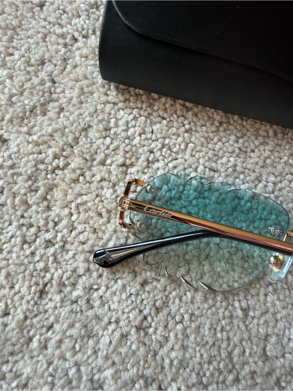 Cartier Gold Rim Blue Gradient Rimless Sunglasses - Picture 3 of 4